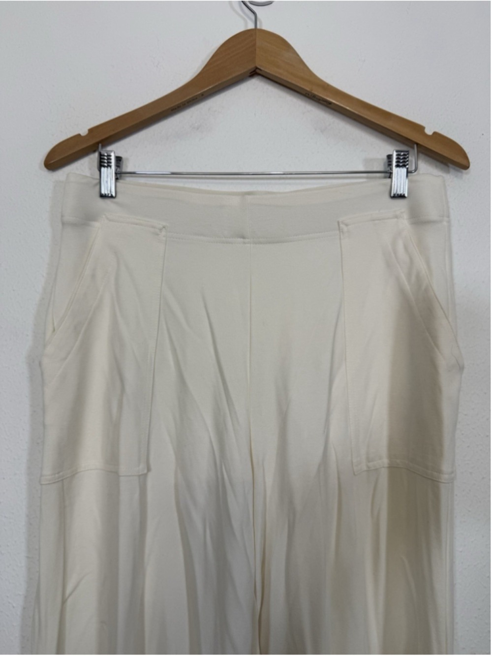 Max Studio Ponte Knit Wide Leg Crop Pants XL Women Cream Stretch Work Boho Chic - Picture 5 of 11